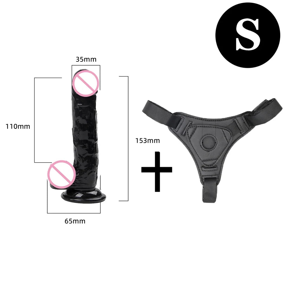 Adjustable Strap On Harness with Realistic Suction Cup Dildo, Pegging Strap-on Panties Set for Women Men Couples, Multiple Sizes