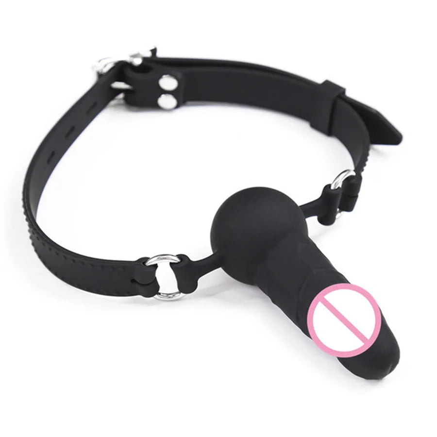 BDSM Bondage Dildo Fetish Double Ended Gagging Mouth Sex Toys For Couples Medcial Silicone Adult Game Open Mouth Oral Dildo Gag