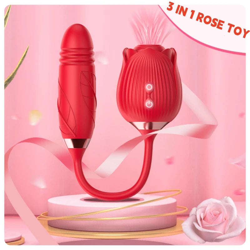 Rose Toy Sucking Vibrator Stimulator for Women with 10 Sucker Thrusting Dildo G Spot Vibrators Adult  Toys for Woman Man Couples