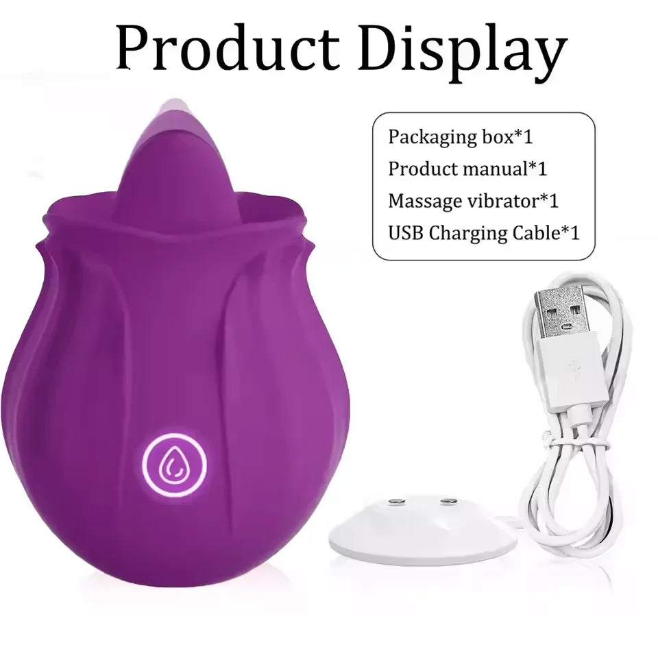 Rose Vibrator Toy G-Spot Clit Stimulator Nipple Massager Tongue Licking Masturbator for Adult Women Sex Toy