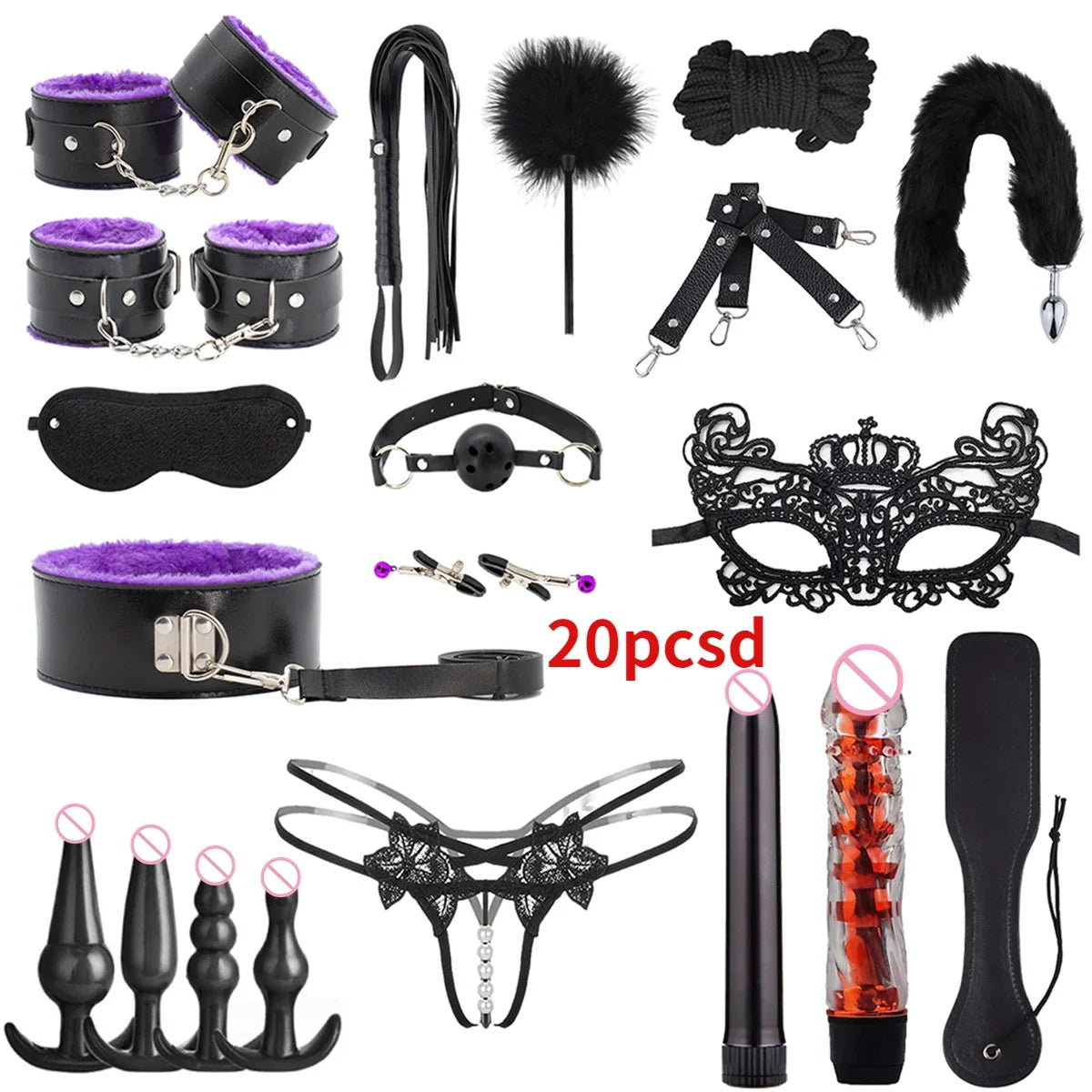 Sex Toys for Woman BDSM Sex Bondage Set Erotic Adults Toys Handcuffs Ankle Cuffs Collar Sex Toy Kit Adults Games Sex Products