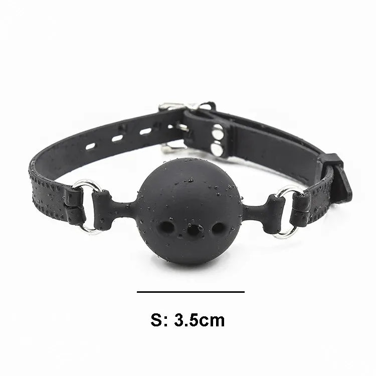 BDSM Silicone Gag Ball, Breathable Hollow Design with Adjustable Strap, Small Medium Large Size for Beginner Training