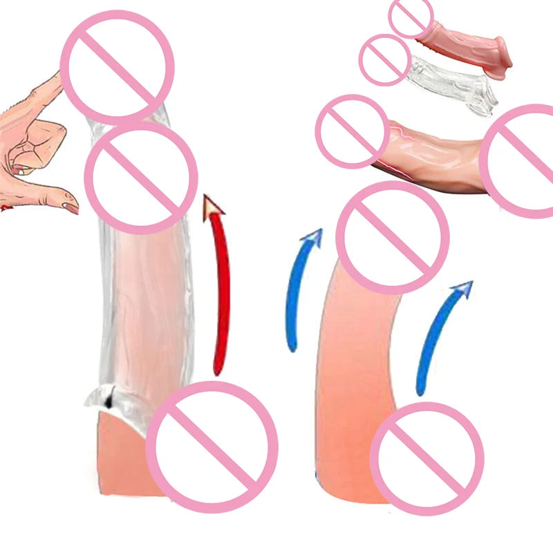 Male Cock Time Sex Toys For Men Organ Chastity Reusable Penis Enlargement Silicone Condoms Penis Extension Ring Sleeve Vibrators