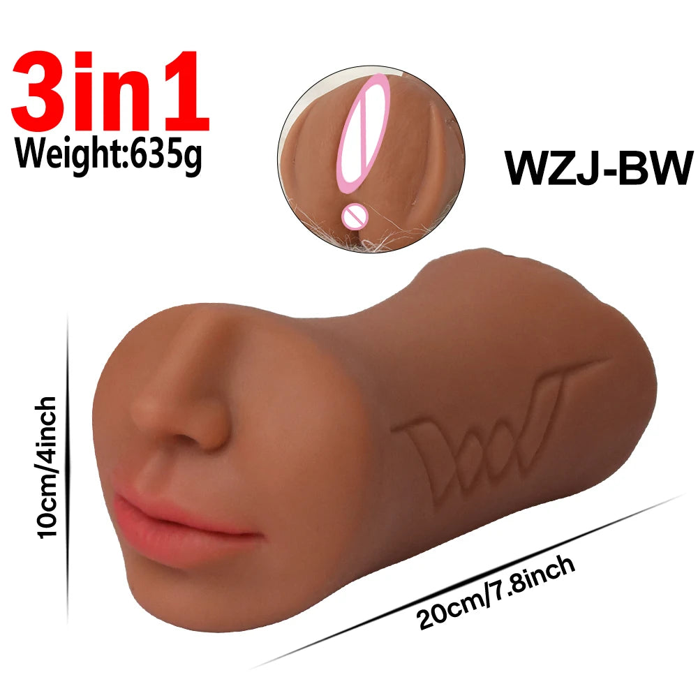 3 IN 1 Sex Toys Masturbation For Men Deep Throat Artificial Real Pussy Oral Male MasturbatorBlowjob Realistic Rubber Vagina
