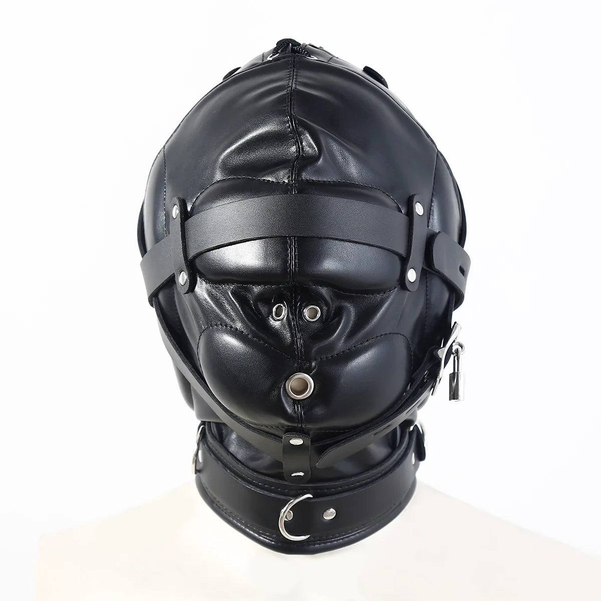 BDSM Leather Hood, Adjustable Full Head Coverage, Sadistic Sex Game, Punishment,BDSM Bondage Training,Adult Sex Toys for Couples