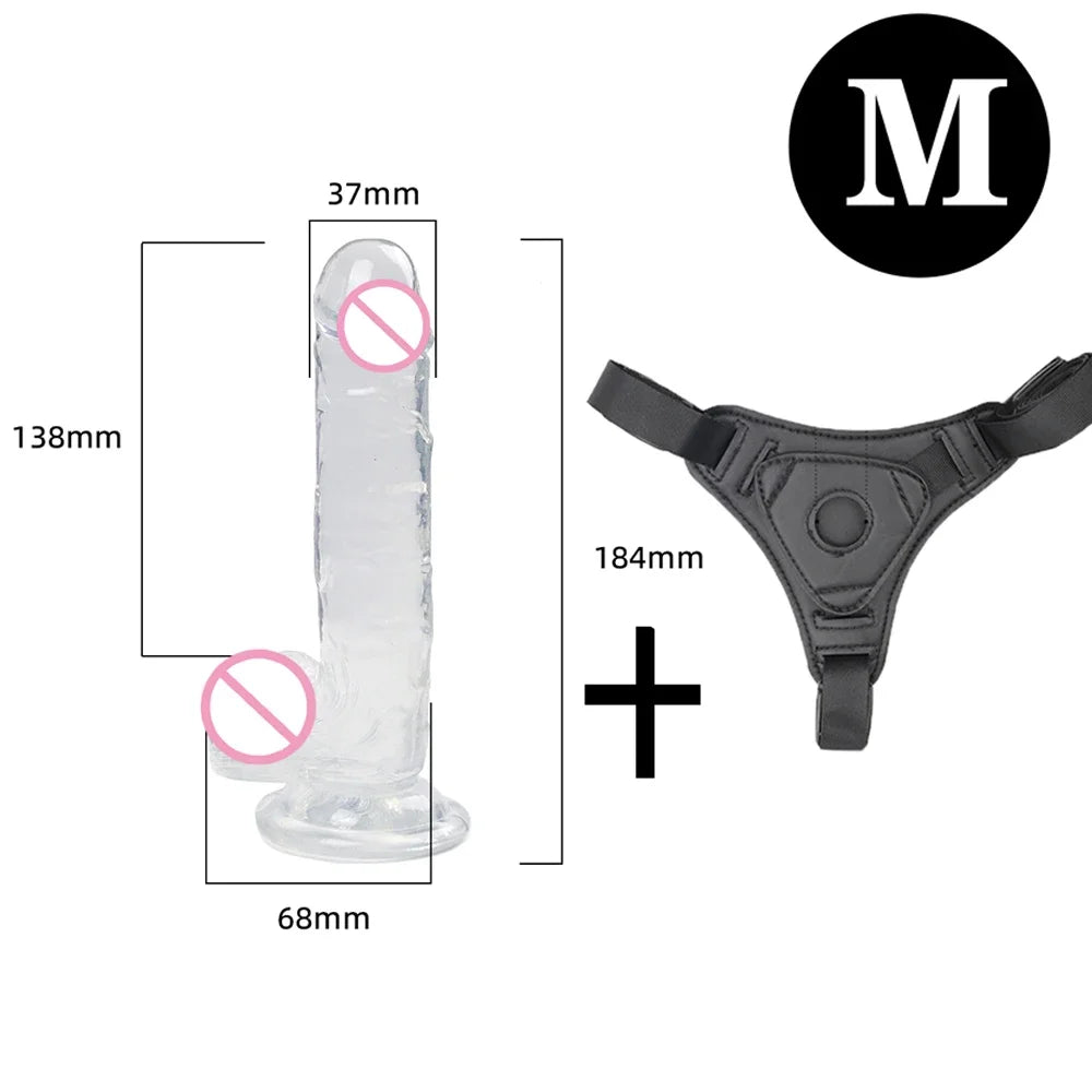 Adjustable Strap On Harness with Realistic Suction Cup Dildo, Pegging Strap-on Panties Set for Women Men Couples, Multiple Sizes