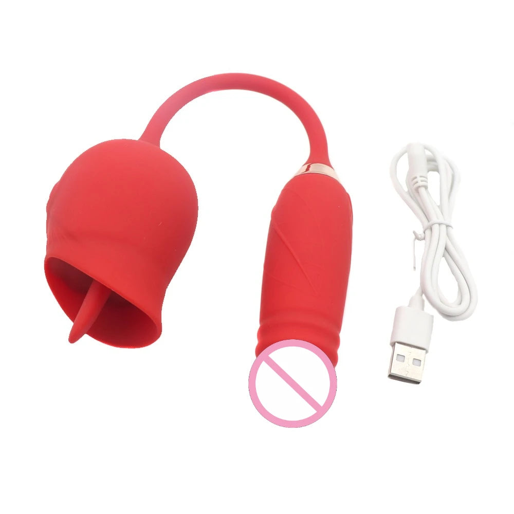 Sex Toy For Female Clitoral Nipple Stimulator Massager Thrusting Dildo Women Adult Sex Products 2 in 1 Rose-Licking Vibrator