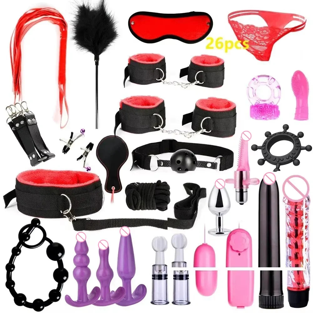 Sex Toys for Woman BDSM Sex Bondage Set Erotic Adults Toys Handcuffs Ankle Cuffs Collar Sex Toy Kit Adults Games Sex Products