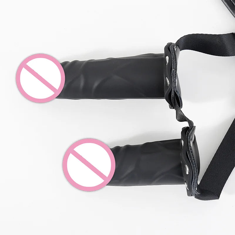 Adult Sex Toys For Women Sex Bondage Strap Adult Games Wear Tight Leather Pants With  Two Fake Silicone Dildos SM Anal Plug