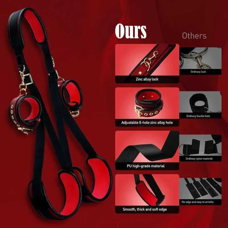 BDSM Binding Strap Set.Red Binding Strap.Adult Games. Split Leg Strap Neck Wrist SM Toy Accessories. Unisex. Adult Products 18+