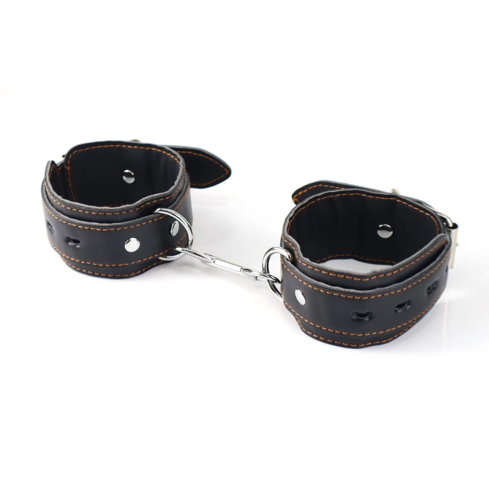BDSM Anal Hook Bondage Kit Stainless Steel Metal Leather Handcuffs Ball Gag Mouth Gag Behind Back Restraints Couples SM Play