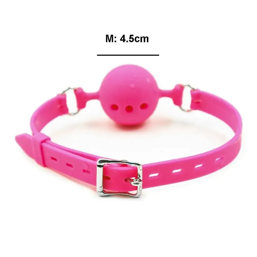 BDSM Silicone Gag Ball, Breathable Hollow Design with Adjustable Strap, Small Medium Large Size for Beginner Training