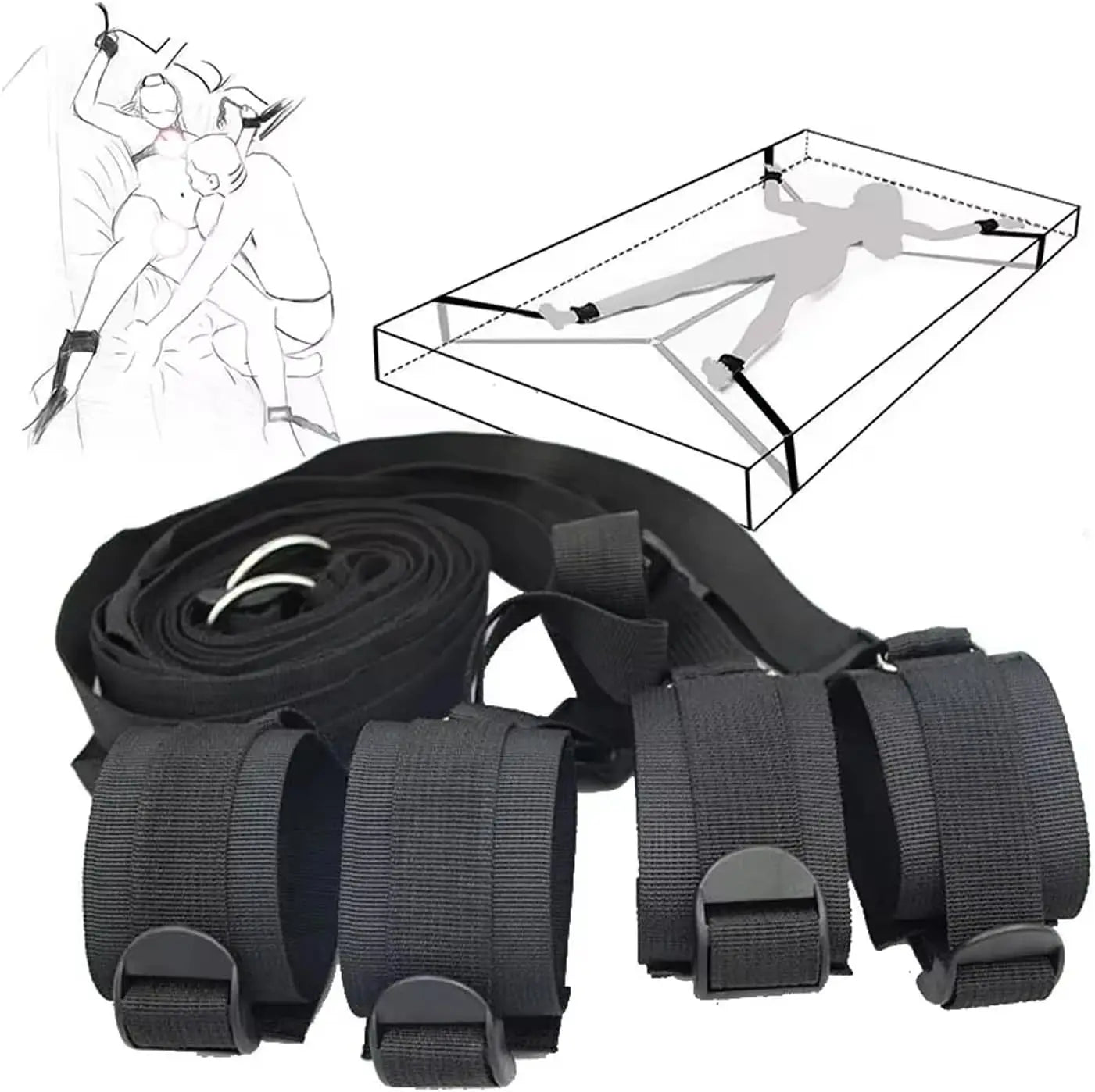 BDSM Bed Restraints Kit Adjustable Set with Wrist Thigh Cuffs Handcuffs Sex Furniture  Bondage Gear for Bedroom  Adult Toys