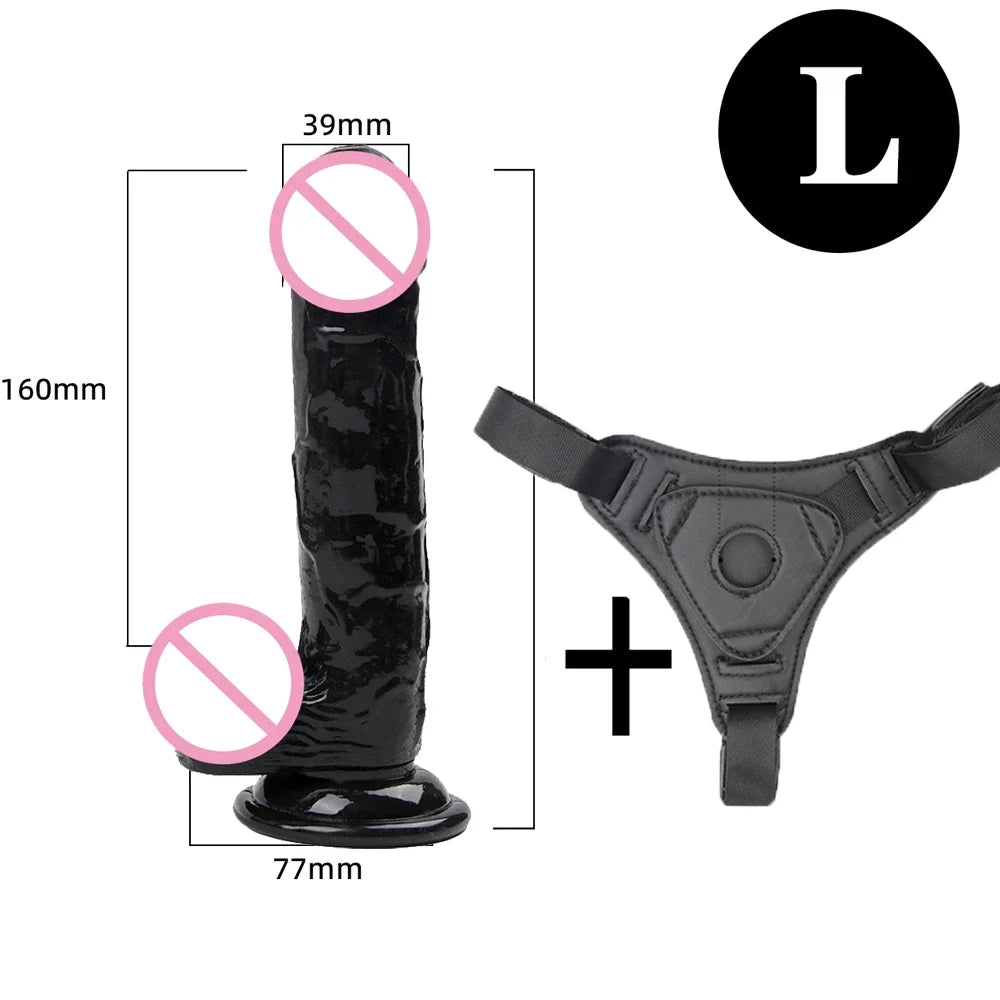 Adjustable Strap On Harness with Realistic Suction Cup Dildo, Pegging Strap-on Panties Set for Women Men Couples, Multiple Sizes