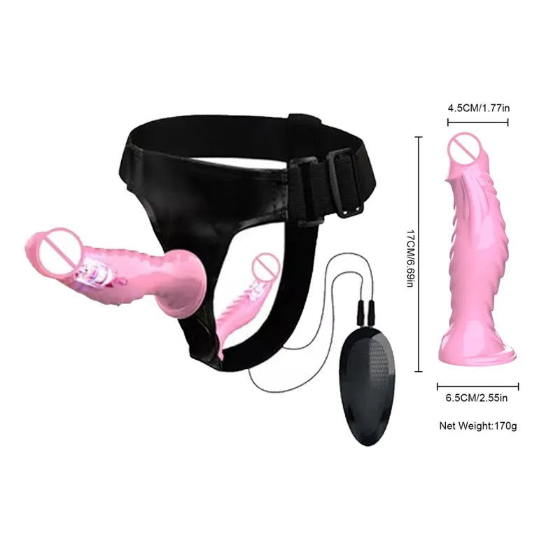 Vibrating Strap-On Harness with Remote Control – Adjustable, Silicone Dildo, Adult Toy for Couples, Pink