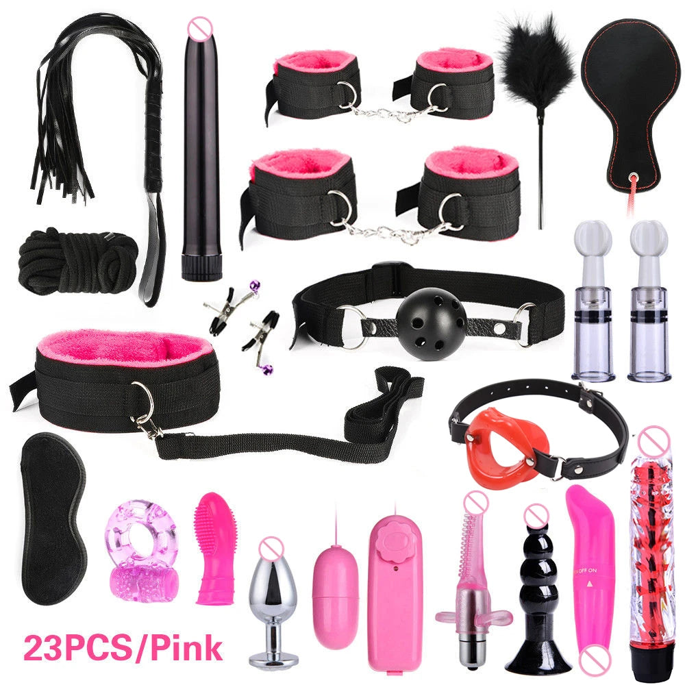 BDSM Set: Adjustable nylon hand and foot restraint straps + black eye mask + soft feather sapping, sensory restraint equipment
