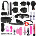BDSM set handcuffs, foot shackles, metal anus plugs, vibration sticks, eye masks, sexy underpants, couple flirting bed bindings