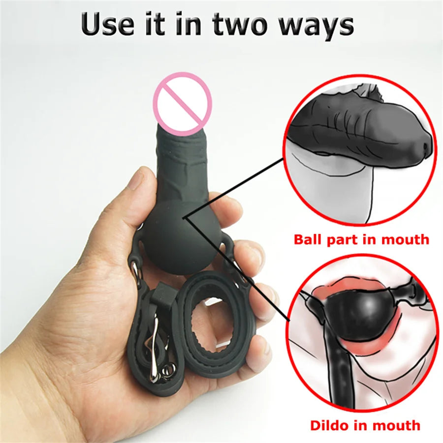 BDSM Bondage Dildo Fetish Double Ended Gagging Mouth Sex Toys For Couples Medcial Silicone Adult Game Open Mouth Oral Dildo Gag