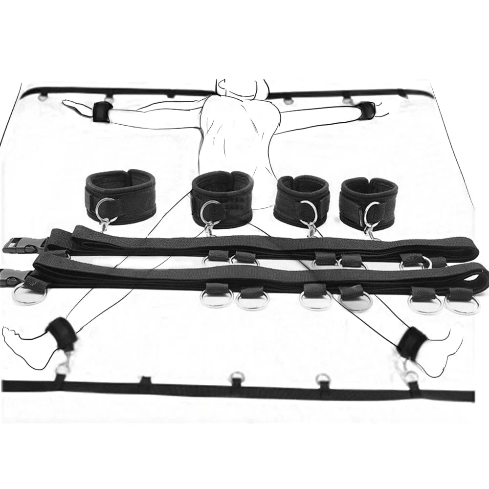 BDSM Restraint Set Bondage Handcuffs & Ankle Fetish Cuffs Slave On The Bed Open Leg Flirt Sex Toys For Women Couples Erotic Shop