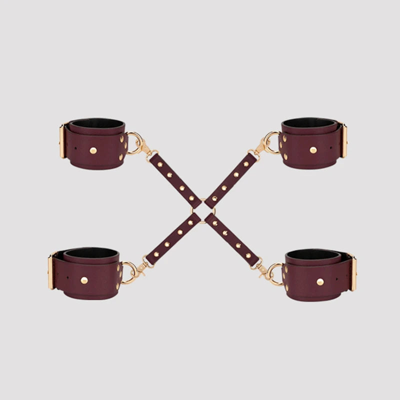 BDSM Bondage With Bag 10 PCS  Restraint Kits Handcuffs Collar Wrist Ankle Thigh cuffs Waist Belt Cross Buckle Sex Toys For Adult