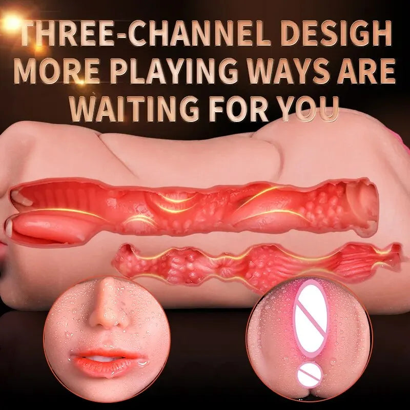3 IN 1 Sex Toys Masturbation For Men Deep Throat Artificial Real Pussy Oral Male MasturbatorBlowjob Realistic Rubber Vagina 18+