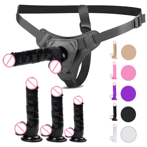 Adjustable Strap On Harness with Realistic Suction Cup Dildo, Pegging Strap-on Panties Set for Women Men Couples, Multiple Sizes