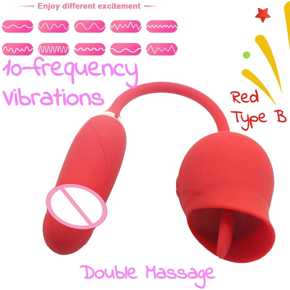 Sex Toy For Female Clitoral Nipple Stimulator Massager Thrusting Dildo Women Adult Sex Products 2 in 1 Rose-Licking Vibrator