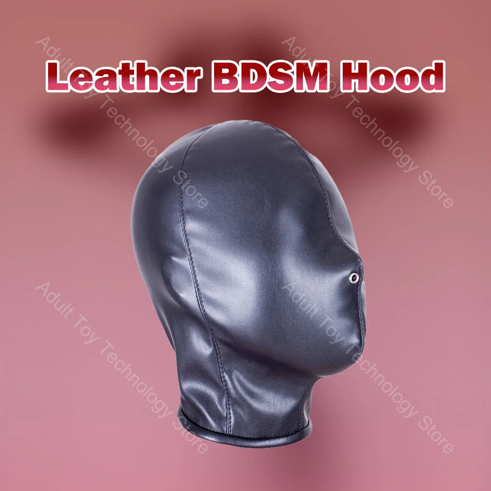 BDSM Leather Hood, Adjustable Full Head Coverage, Sadistic Sex Game, Punishment,BDSM Bondage Training,Adult Sex Toys for Couples