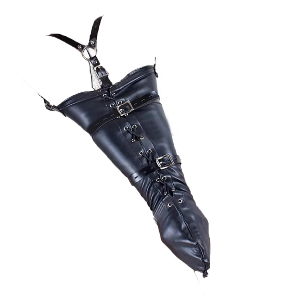 BDSM Binding Arm Binder,Behind Back Straight Jacket,Leather Armbinder Bondage Slave Lockable Glove Handcuff With Shoulder Straps