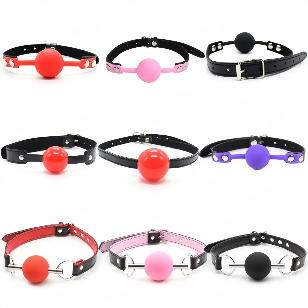 BDSM Ball Gag for Submissive Silicone Slave Throat Mouth Open Gags PU Leather Harness,Bondage Restraints,Sex Toys for Couples