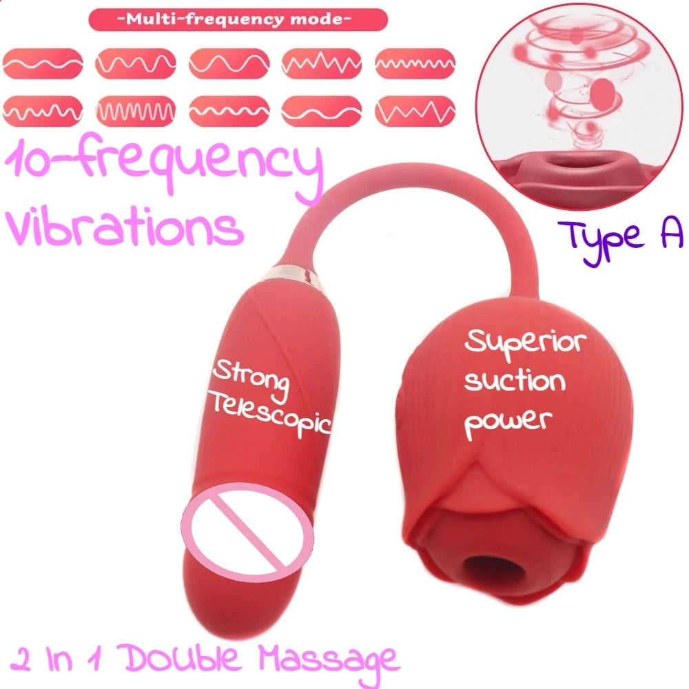 Sex Toy For Female Clitoral Nipple Stimulator Massager Thrusting Dildo Women Adult Sex Products 2 in 1 Rose-Licking Vibrator
