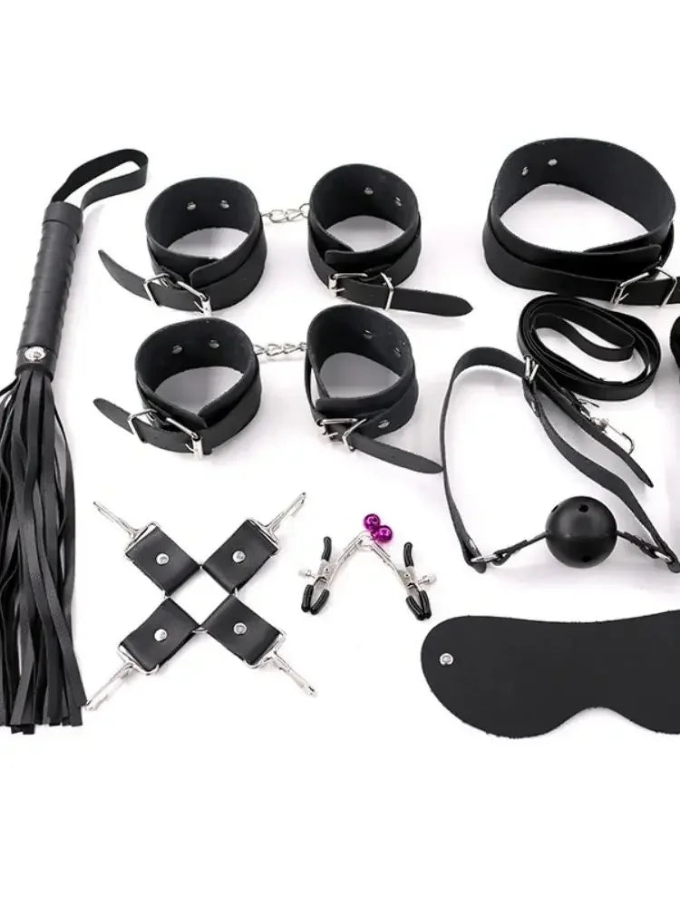 Sexy BDSM exotic toys, leather plush sexy binding and binding bag set, jokes, whips, butt plugs, female toys, nipple clips, porn