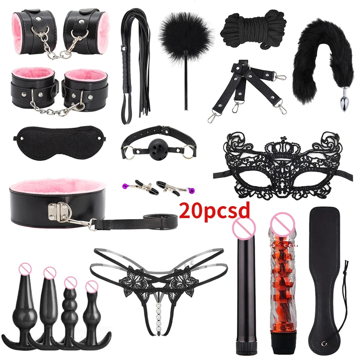 Sex Toys for Woman BDSM Sex Bondage Set Erotic Adults Toys Handcuffs Ankle Cuffs Collar Sex Toy Kit Adults Games Sex Products