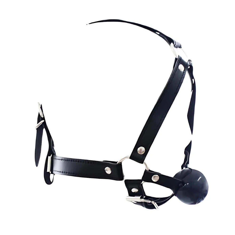 Exotic Accessories - Sex Flirting Mouth Gag Toy for Couples, Adult Erotic SM Leather Harness with Dribbling Soft Ball Mouth Plug