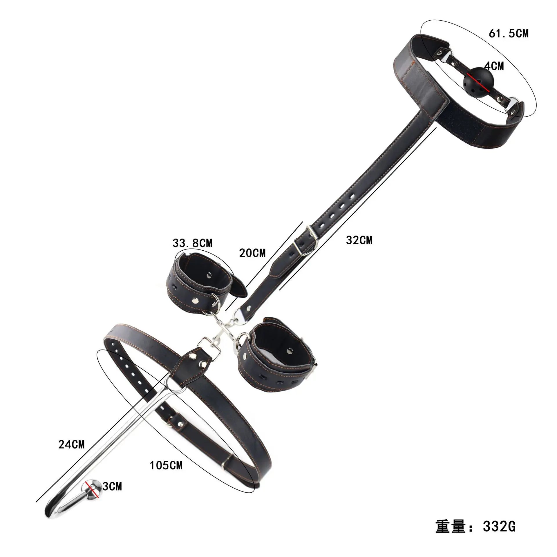 BDSM Anal Hook Bondage Kit Stainless Steel Metal Leather Handcuffs Ball Gag Mouth Gag Behind Back Restraints Couples SM Play