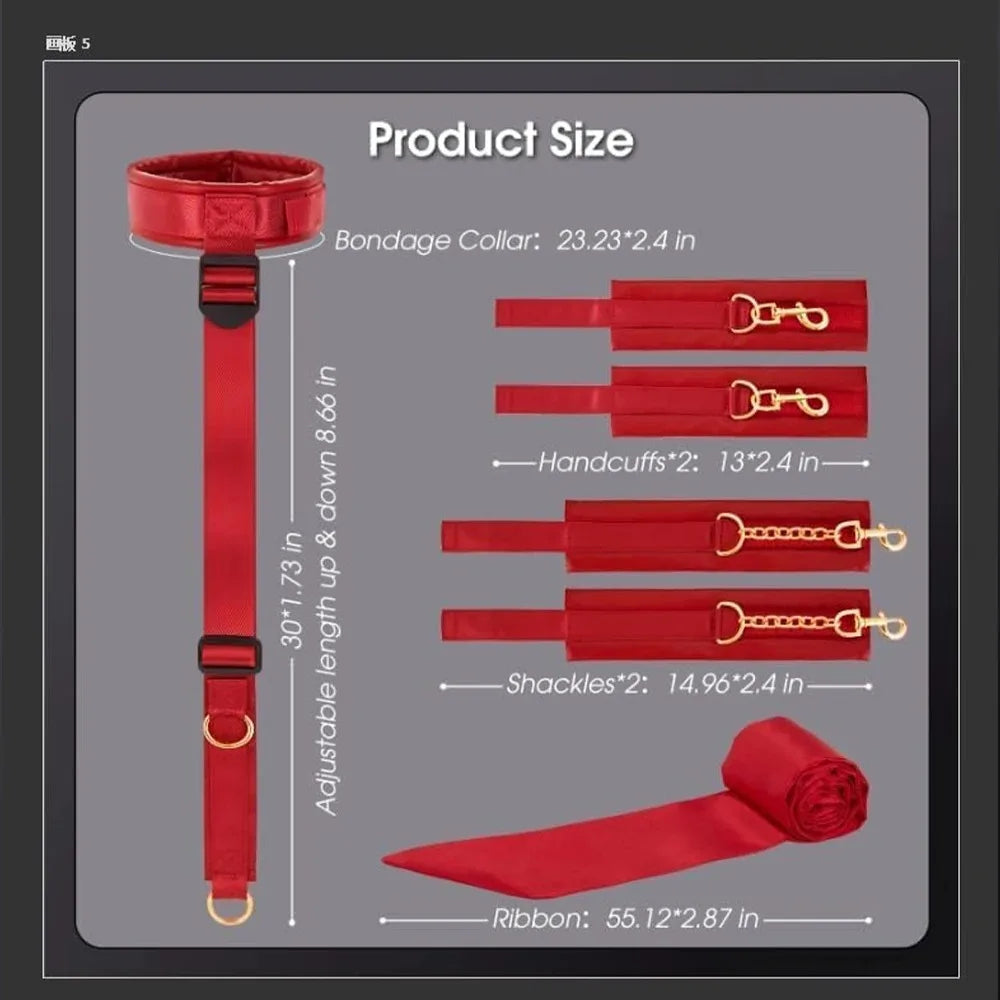 BDSM Adjustable Handcuffs Leg Cuffs PU Collar， Bra， Couple Toys BDSM Training Bondage Sex Toys SM Slave Props for Men and Women
