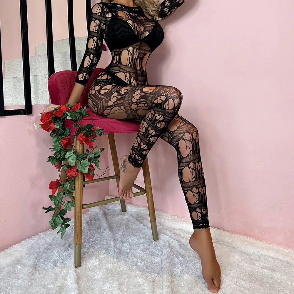 Bdsm sex for Women Bodysuit Fishnet Long Sleeves Women's Cute Sexys Fantasy Pornographic Lingerie Censorship Mesh Sexy Lace Man