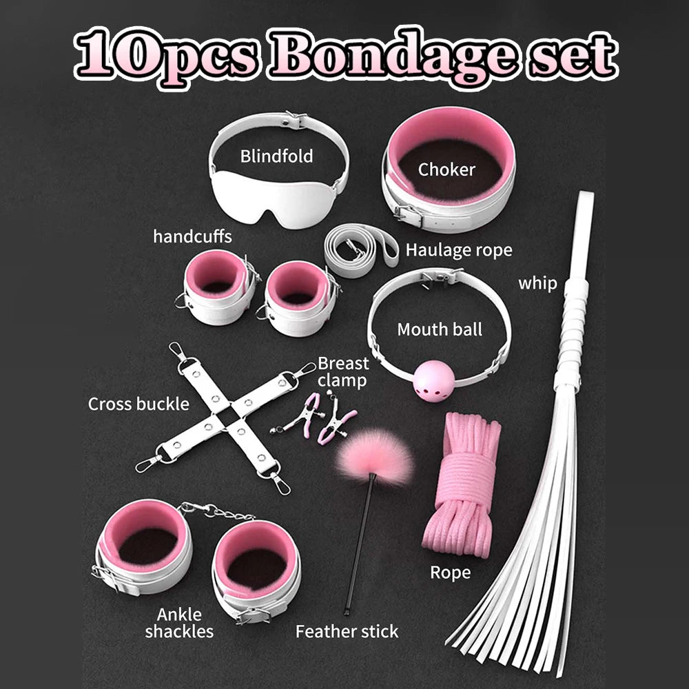 BDSM Adult Sex Toy Kits Sets for Sexy Games Bondage Mask Set Feather Handcuffs Ankle Cuff Restraints for Couple Sexual Aids 18+