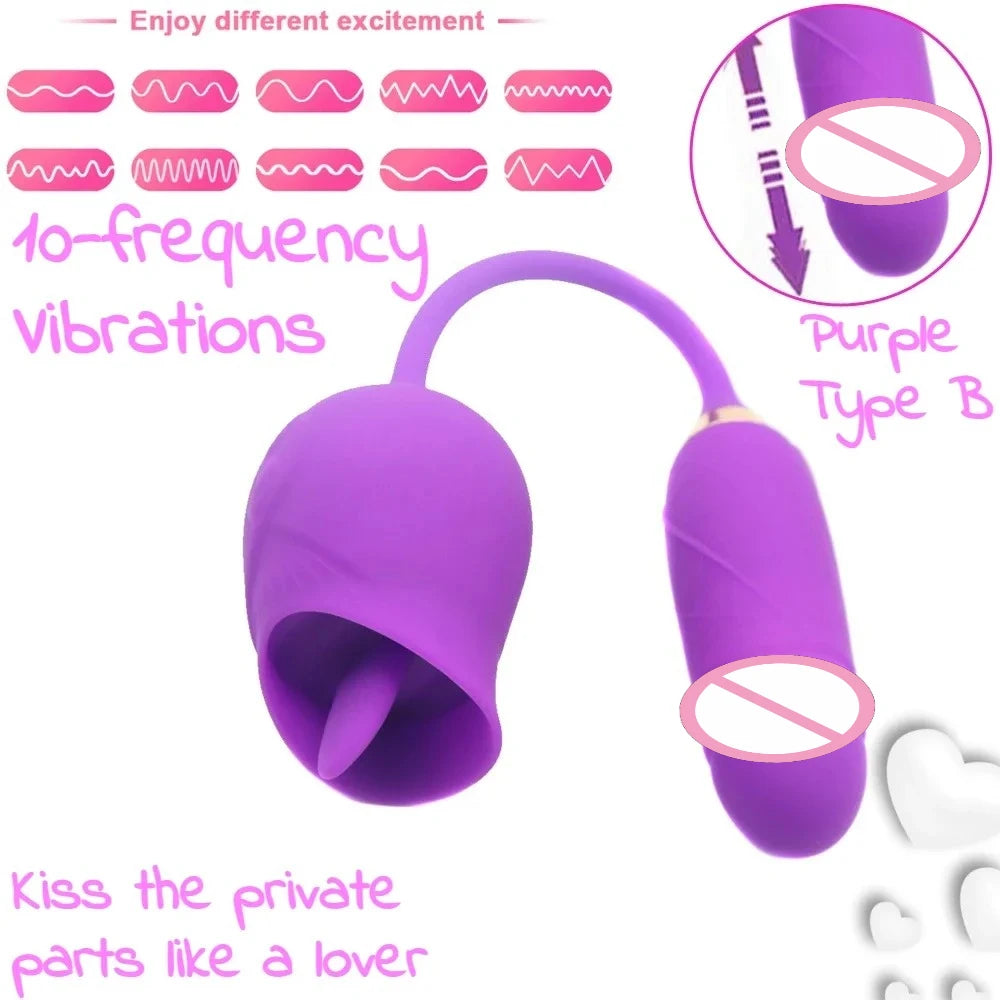 Sex Toy For Female Clitoral Nipple Stimulator Massager Thrusting Dildo Women Adult Sex Products 2 in 1 Rose-Licking Vibrator