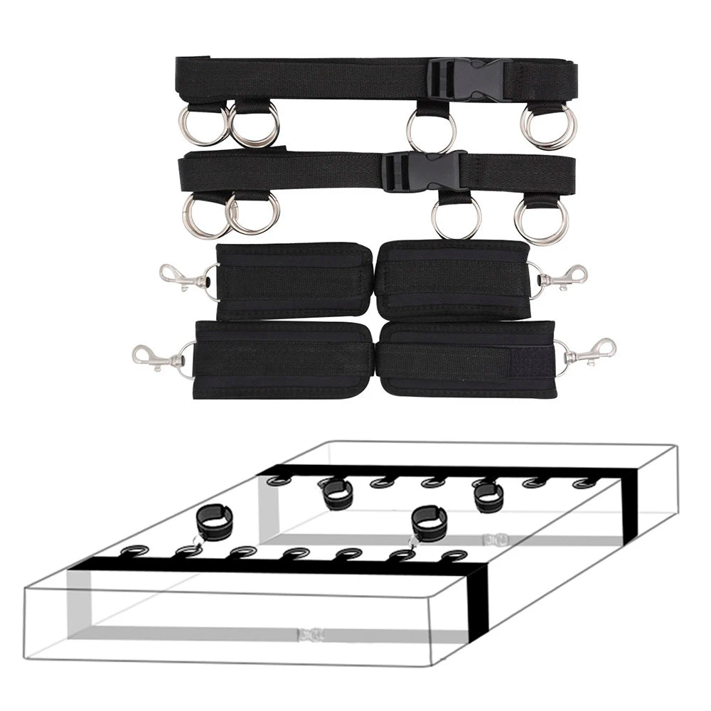 BDSM Bondage Handcuffs Sets SM Slave Bed Restraint Adult Erotic Game Sexytoys for Couples Best Bed Frame Sexually Active Couple