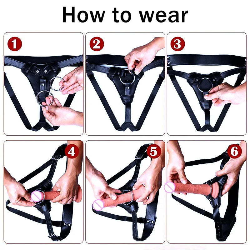 Strap On Dildo Harness Sex for BDSM, High-quality Wearable Leather Pants Men Pegging Dildo, Adjustable Belt Multiple Sizes Rings