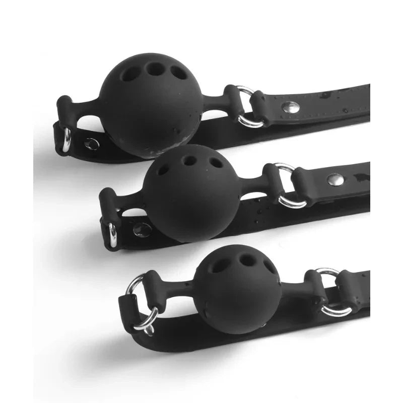 BDSM Silicone Gag Ball, Breathable Hollow Design with Adjustable Strap, Small Medium Large Size for Beginner Training