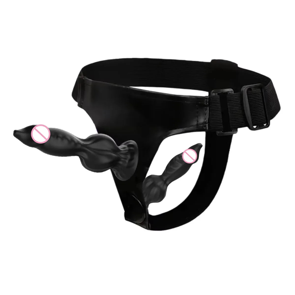 Adjustable Strap-On Harness with Double Dog's penis Attachment – Soft Silicone Strap On for Couples, Hands-Free Wearable Penetr