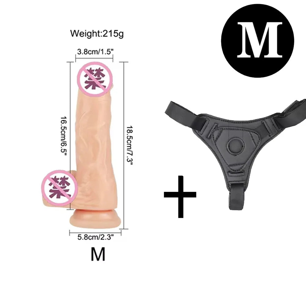 Adjustable Strap On Harness with Realistic Suction Cup Dildo, Pegging Strap-on Panties Set for Women Men Couples, Multiple Sizes
