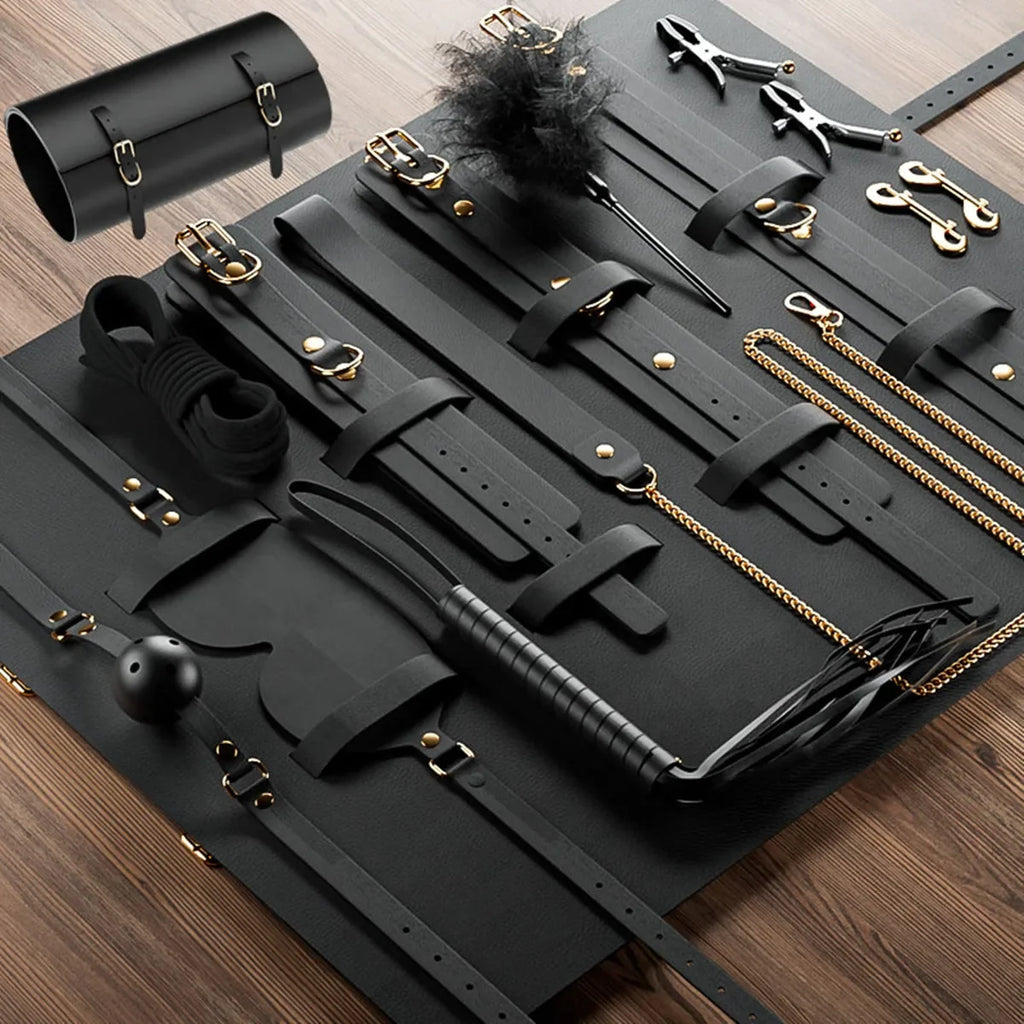 Sexy BDSM exotic toys, leather plush sexy binding and binding bag set, jokes, whips, butt plugs, female toys, nipple clips, porn