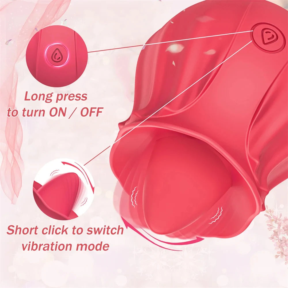 Rose Toy Tongue Licking Vibrator for Women Oral Clit Stimulator Female G Spot Vibrating Masturbation Massager Sex Toys for Adult