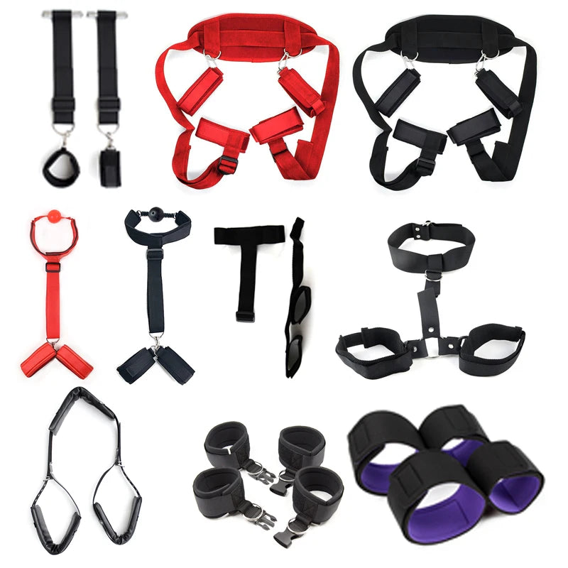 Bdsm Bondage Set Restraint Adult Game Handcuff Neck Collar Wrist Mouth Gag Strap Fetish SM Sex Toy For Woman Couples No Vibrator