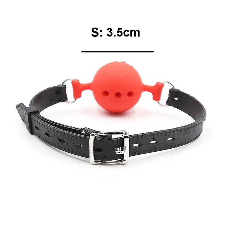 BDSM Silicone Gag Ball, Breathable Hollow Design with Adjustable Strap, Small Medium Large Size for Beginner Training
