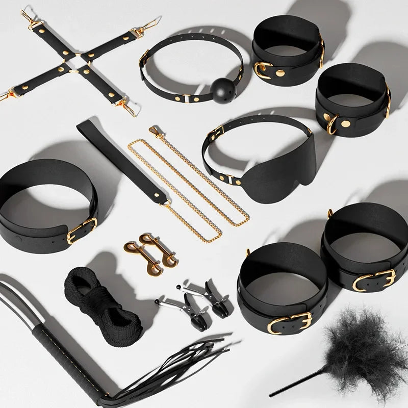 Sexy BDSM exotic toys, leather plush sexy binding and binding bag set, jokes, whips, butt plugs, female toys, nipple clips, porn
