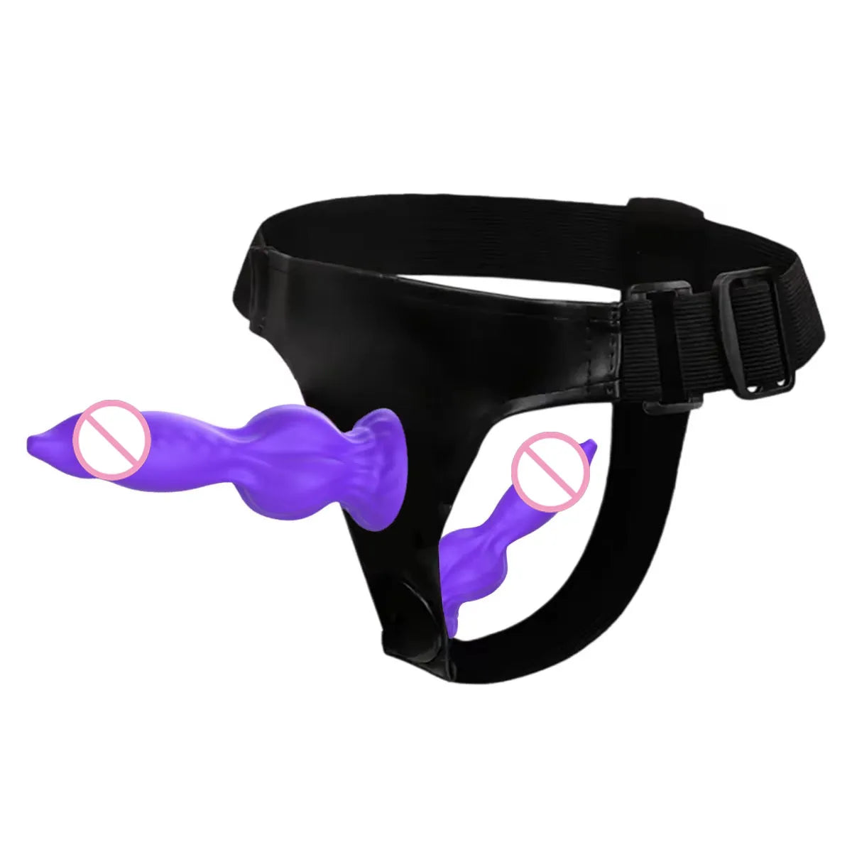 Adjustable Strap-On Harness with Double Dog's penis Attachment – Soft Silicone Strap On for Couples, Hands-Free Wearable Penetr